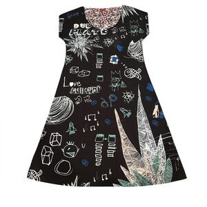 ANIMAPOP REVERSIBLE SHORT SLEEVE ROUND NECK PRINT FLORAL ARTSY DRESS
